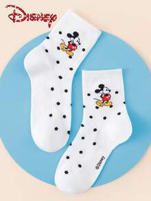 Disney 1/4/8 双装迪士尼米奇女士中筒袜 - 可爱英文字母条纹波点创意卡通图案 - 弹性好，时尚百搭，四季皆宜，成人礼物及日常穿着 - 彩色 - 查看 9