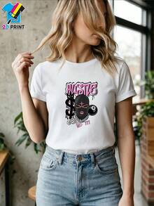 Camiseta manga corta cuello redondo 100% algodón, estampado trendy, tejido ligero y ventilado, estilo moda casual, apta para vida diaria, salidas informales y citas en primavera, verano y otoño - Blanco - Ver 9