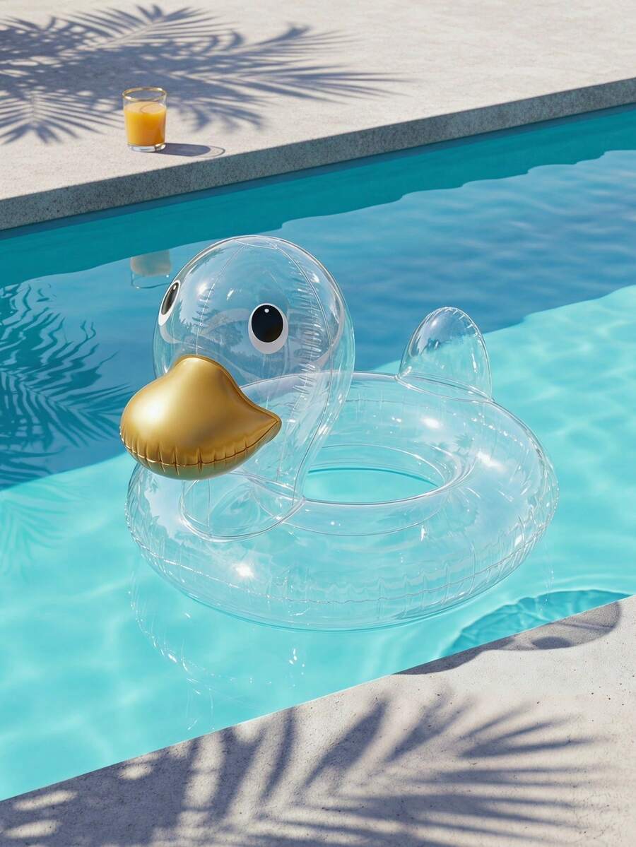 1pc Transparent Clear Duck Shaped Inflatable Swimming Ring, Summer Beach Pool Party Leisure Float - Multicolor - View 1
