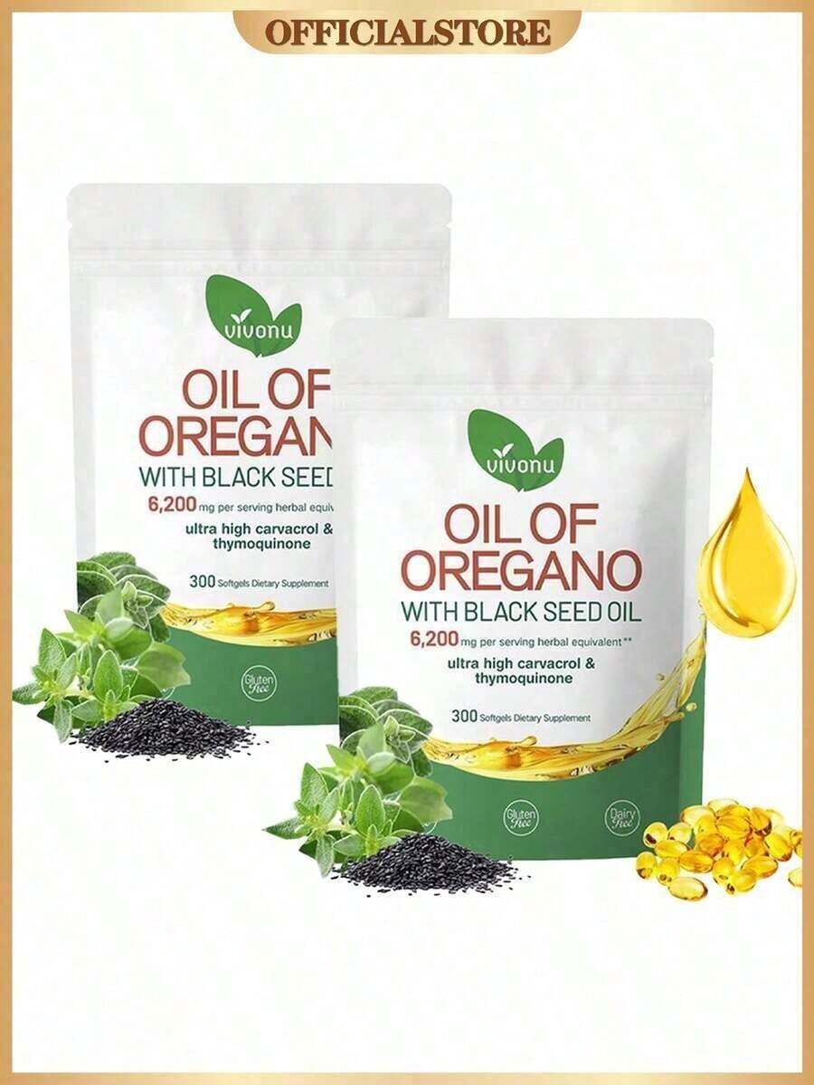 Vivonu Oil Of Oregano With Black Seed Oil Softgels | 6200mg Herbal Equivalent Per Serving | Ultra High Carvacrol & Thymoquinone | 300 Softgels | Gluten & Dairy Free - 2件 - 查看 1