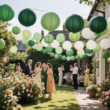 15pcs Elegant Sage Green Paper Lanterns, Boho Jungle Theme Party Decor, Multi-Size, New Year Decoration, New Year Lanterns, Suitable For Wedding, Holiday Party, Bridal Shower, Outdoor Events, Ceremony, Birthday, Anniversary, Graduation - No Frame, No Power Needed, No Feathers, Paper Lantern Decor. - Model E - View 7