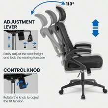 Ergonomic Computer Desk Chair High Back With Flip-Up Armrest Lumbar Support Black Home Office Study Chair - Black - View 6