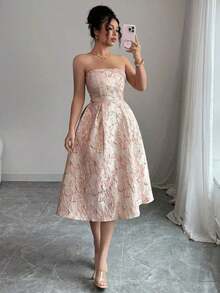 Vestido midi con banda elegante para mujer, adecuado para salir y fiestas - Rosa - Ver 4