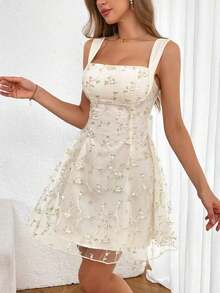 Privé Vestido De Verano Casual Con Bordado En Línea A - Beis - Ver 7