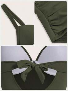 Swim Chiccia Traje de baño de una sola pieza para mujeres con pliegues unicolor y correa para la playa de verano - Verde militar - Ver 8