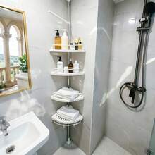 1 chiếc kệ góc phòng tắm 4 tầng có thể kéo dài, khay điều chỉnh được và thanh treo khăn xoay, không cần khoan, làm bằng thép không gỉ và nhựa trắng - hơn 800 giải pháp lưu trữ phòng tắm và nhà vệ sinh - Màu trắng, bốn lớp, có thể thu gọn - Xem 8
