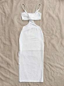 Camiseta de tirantes casual y sexy con recortes en la cintura, de tela con textura para vacaciones - Blanco - Ver 2
