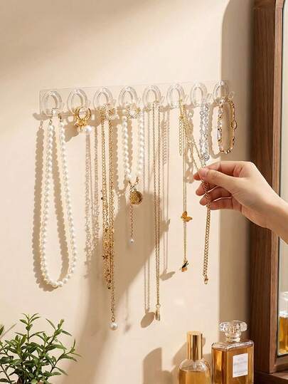 Necklace Hanger Acrylic Jewelry Holder Self-Adhesive Wall Mount Bangles, Bracelets, Chains And Rings Hooks