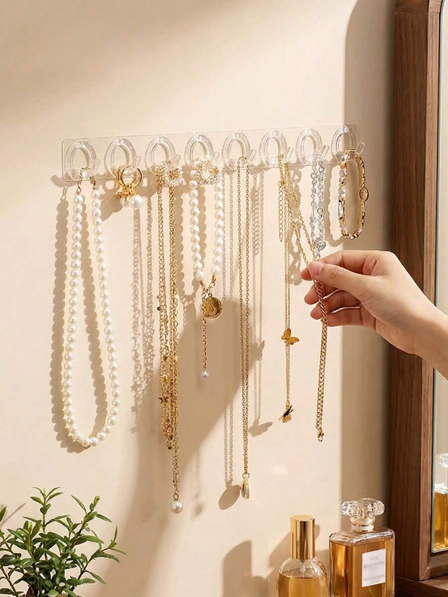 Móc treo vòng cổ bằng acrylic tự dính, giá đỡ trang sức gắn tường, dùng để treo vòng tay, lắc tay, dây chuyền và nhẫn.