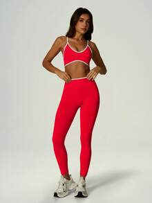 UONNOU Quần legging thể thao nữ mùa xuân/hè - Quần dài cạp cao nâng đỡ, phối màu tương phản, thích hợp cho phòng tập, tập luyện đa năng và trang phục thể thao hàng ngày. - Màu Hồng Tươi - Xem 8