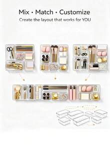 8/4/1pcs Desktop Cosmetic Storage Box, Transparent Plastic Drawer Combination Storage Box, Transparent Vanity Storage Box, Exquisite Storage Box, Desktop Drawer Divider Storage Box And Storage Bin, Suitable For Storing Cosmetics, Jewelry, Kitchen Accessories, Bedroom, Bathroom, Office, Party Desktop Drawer Decoration - Clear - View 7