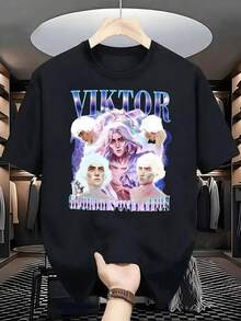 Character Figure With Long White Hair Surrounded By Purple And Blue Sparkles Conveying A Sense Of Power And Magical Energy. T-Shirts With Thick 220g 100% Cotton Fabric For Casual And Comfortable Wear. - 黑色 - 查看 8