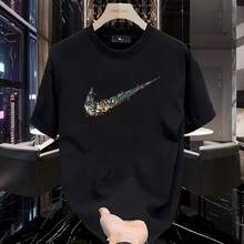 Men's Heavyweight Pure Cotton Short-Sleeve T-Shirt, Summer Fashion 2025, Printed, Loose-Fitting And Versatile, Men's Clothing. AWBS - 8 - 查看 12
