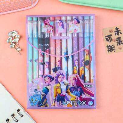 12/24 piezas Bolígrafos de gel borrables con tema de grupos femeninos de K-POP, punta fina, útiles de aprendizaje y oficina