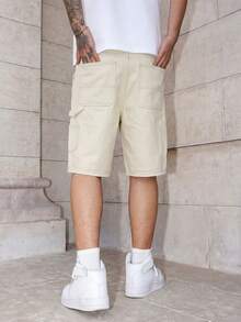 Off-White Workwear Denim Shorts, Loose Straight Leg Frayed HemBermuda Shorts For Men, Summer Fashion Vacation Casual Shorts - Apricot - View 5