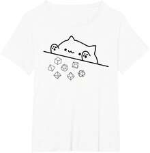 Camiseta 100% algodón con diseño de gato lanzando dados arcoíris para RPG de mesa - Blanco - Ver 2