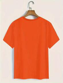 Camiseta manga corta cuello redondo 100% algodón, estampado trendy, tejido ligero y ventilado, estilo moda casual, apta para vida diaria, salidas informales y citas en primavera, verano y otoño - Rojo anaranjado - Ver 2