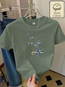 Camiseta manga corta cuello redondo 100% algodón, estampado trendy, tejido ligero y ventilado, estilo moda casual, apta para vida diaria, salidas informales y citas en primavera, verano y otoño - Blanco marfil - Ver 9