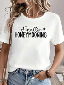 Camisetas gráficas 100% algodón para mujer, tops de verano, camisetas de cuello redondo, ropa de mujer 100% algodón, conjuntos de verano para mujer, camisetas a juego para parejas en luna de miel, camisetas blancas para mujer. - Blanco - Ver 6