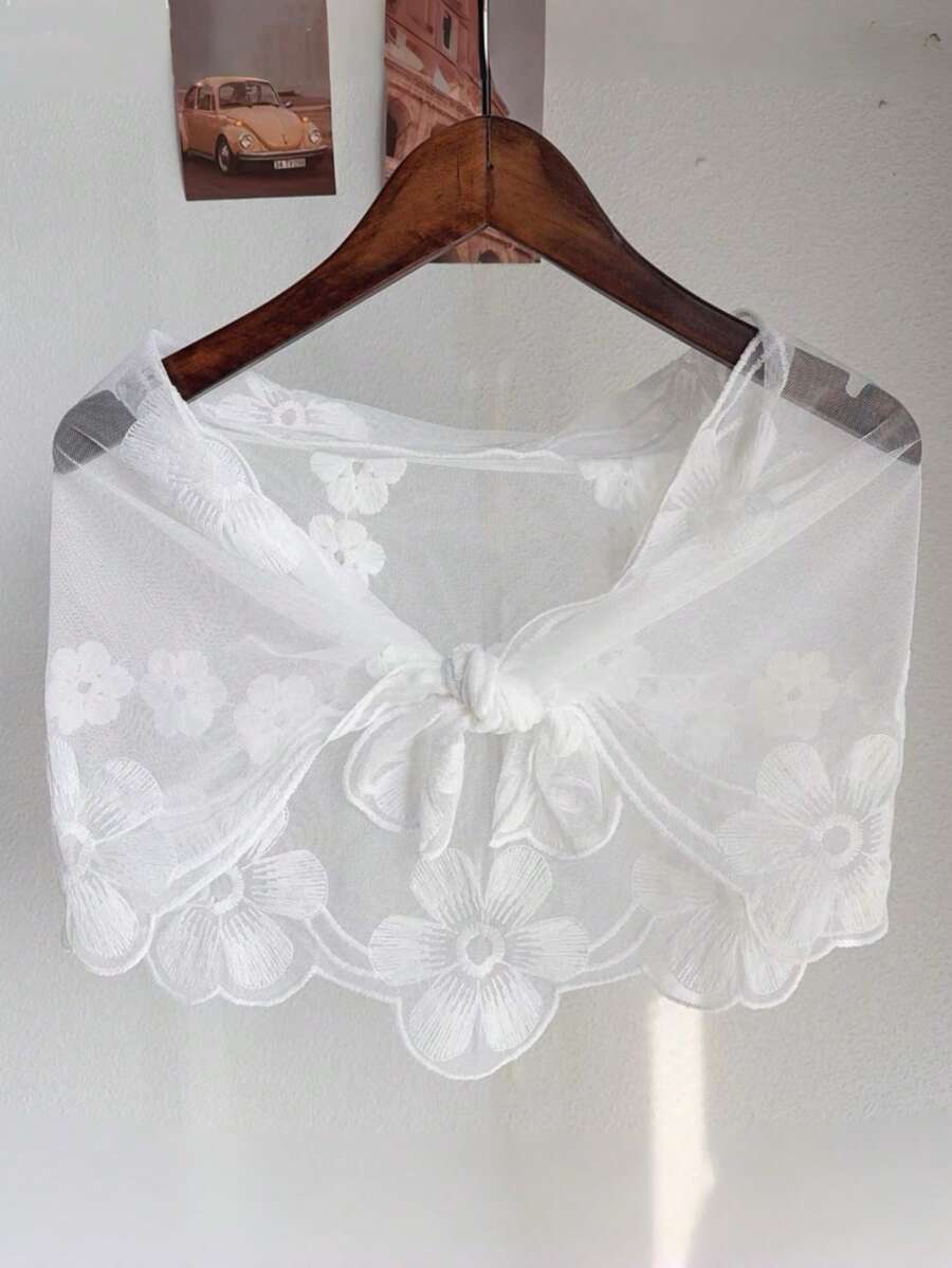 Women's Solid Color Thin Elegant Lace Trim Headscarf, Luxurious Bohemian Style Scarf/Shawl, Suitable For Daily Wear, Wedding, Church, Formal Occasions, Summer Beach Vacation, Holiday - White - View 1