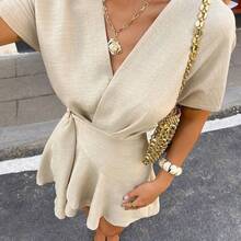 Relaxed Fit V-Neck Wrap Mini Dress With Belt For Women Casual Summer Vacation,Linen Blend Batwing Sleeve Mini Wrap Dress, Casual Beach Holiday Sundress, Tie Front Dress, Beige Dress, Linen Dress, Vacation Dress, Wrap Dress, Birthday Dress, Beige Dress For Women, Front Tie Dress, Creme Dress, Brunch Dress, Short Sleeve Dress Cream Dress - Burdeos - Ver 5