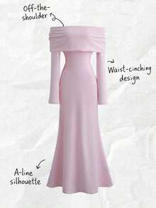 Vestido largo de punto acanalado con manga larga, cintura ceñida, hombros descubiertos, espalda descubierta, doblez de cola de pez, elegante y sexy, color blanco, para otoño/invierno, atuendo de mujer maxi - Rosa - Ver 9