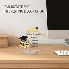 1/3pcs Rotatable 2D Acrylic Graduation Desktop Ornament, Spanish Style Grad Cap Table Centerpiece Decor, Unique Graduation Gift For High School University Students Farmhouse Party Tabletop Decor - Graduation Rotating Ornament - View 2