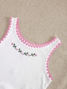 4 piezas Camiseta de mujer con cuello redondo bordada con pimiento picante y limón - Blanco - Ver 5