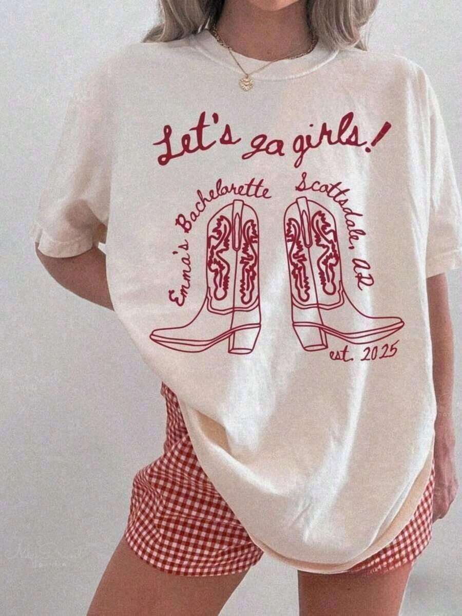 100% Algodón, 1 pieza, Camisetas Personalizadas "Lets Go Girls" para Despedida de Soltera, Camisetas Estilo Cowgirl Country Bach, Camisetas para Fiesta de Soltera "Nashville Austin Last Rodeo", Regalo Personalizado para el Día de San Valentín/Compromiso/Boda/Festividades/Vida Cotidiana, Ropa de Pascua para Mujer, Camiseta Gráfica "Mom Life", Conjuntos de Regalo para el Día de la Madre, Camiseta Oversized Unisex de Fútbol de EE. UU., Conjunto para el Día del Partido de la Copa Mundial, Camiseta Gráfica Divertida Oversized para Mujer.Camiseta de algodón transpirable, combina con todo - Blanco - Ver 1