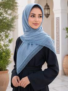 1 件花卉植物几何图案印花 Bawal 易于塑造优雅时尚马来西亚方形头巾 Hijab - 彩色 - 查看 11