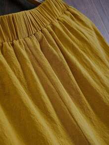 LUMIGAL Pantalones casuales sueltos de cintura elástica para mujer con forma cónica y bolsillos de unicolor - Amarillo - Ver 7