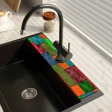 1pc Bohemian Pattern Printed Faucet Mat, Durable Polyester, Quick Drying, Easy To Clean, Suitable For Kitchen And Bathroom, Easy To Install, Daily Decor, Gift, Bathroom Mat, Durable Faucet Mat, Faucet Accessory - Multicolor - View 7