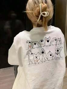 Graphic Short-Sleeve T-Shirt, Casual T-Shirts For Women, Cotton T-Shirts, Summer Tops For Women, Fun Print T-Shirts For Women, Soft And Comfortable T-Shirts For Everyday Wear, Daily Gift, T-Shirt. Summer Top For Women. - 白色 - 查看 1