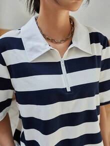 Camiseta Con Media Cremallera Y Estampado De Rayas - Azul y blanco - Ver 7
