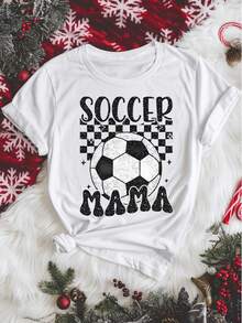 Blusa casual mujer, blusas casuales, blusas, tops básicos y tops de mujer, playeras de mujer y playeras de mujer algodon, blusas casuales para dama, luce esta divertida playera "Soccer Mama" con balón y tablero de ajedrez, ideal para mamás que aman el fútbol con estilo retro y único. - Blanco - Ver 4