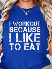 T-Shirt: I Work Because I Like To Eat, Funny Gym T-Shirts, Loose And Comfortable, Minimalist Casual T-Shirt, Loungewear T-Shirt, Women's T-Shirts - 藍色 - 查看 3