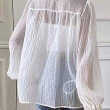 Camisa de mujer casual y versátil de unicolor con lazo - Albaricoque - Ver 3