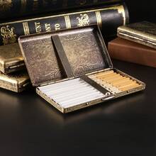 1PC Classic Retro Cigarette Case For 20 Cigarettes, Ultra-Thin Flip Cover Multi-Pattern Women's Storage Cigarette Case Smoking Accessories Portable Pocket Box Holder Storage Box, Vintage Creative European Embossed Portable Bag Pressure-Resistant Household Small Tool Cigarette Storage Box, Valentine's Day Gift, New Year Gift - 草 - 查看 3