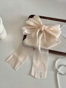 1pc Sweet Versatile Satin Ribbon Bow Hair Clip, High-End Elegant Glitter Mesh Ribbon Bow Barrette, Graceful Soft Bowknot Hair Accessory For Spring,Hair Claws,Bobby Pin - Beige - View 3