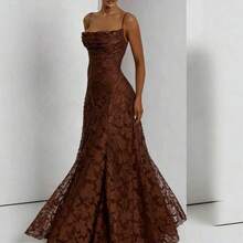 Nueva moda y versátil falda larga femenina vino rojo sensual con exquisitas tirantes calientes - Marron oscuro - Ver 2