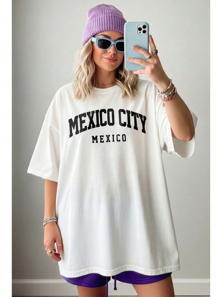 1 Pieza 180g Camisetas Para Mujer, Camiseta Hombre. Camiseta informal de algodón con cuello redondo. Camiseta deportiva para mujer. Diseñadas por artistas de la generación Y2K al estilo Bababask, confeccionadas en algodón 100% puro. Diseño de estampado de nombres de ciudades, estilo urbano y versátil, cómoda manga corta para uso diario y todas las estaciones. - Blanco 8 - Ver 1
