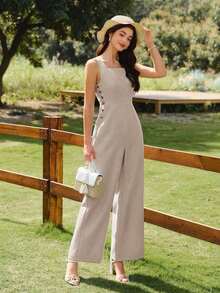 Mono informal con cuello cuadrado sin mangas, decorado con botones, con bolsillos, para vacaciones - Mono de vacaciones de estilo vintage elegante para mujer - Conjunto de verano para mujer - Mono para el Día de la Madre - Mono para vacaciones - Mono para mujer - Mono para concierto country - Mono para cumpleaños de mujer - Pantalones para mujer - Conjunto de festival para mujer - Conjunto de brunch para mujer - Albaricoque - Ver 8
