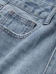 Pantalones vaqueros casuales de ajuste holgado con bolsillo en unicolor para mujer - Lavado ligero - Ver 9