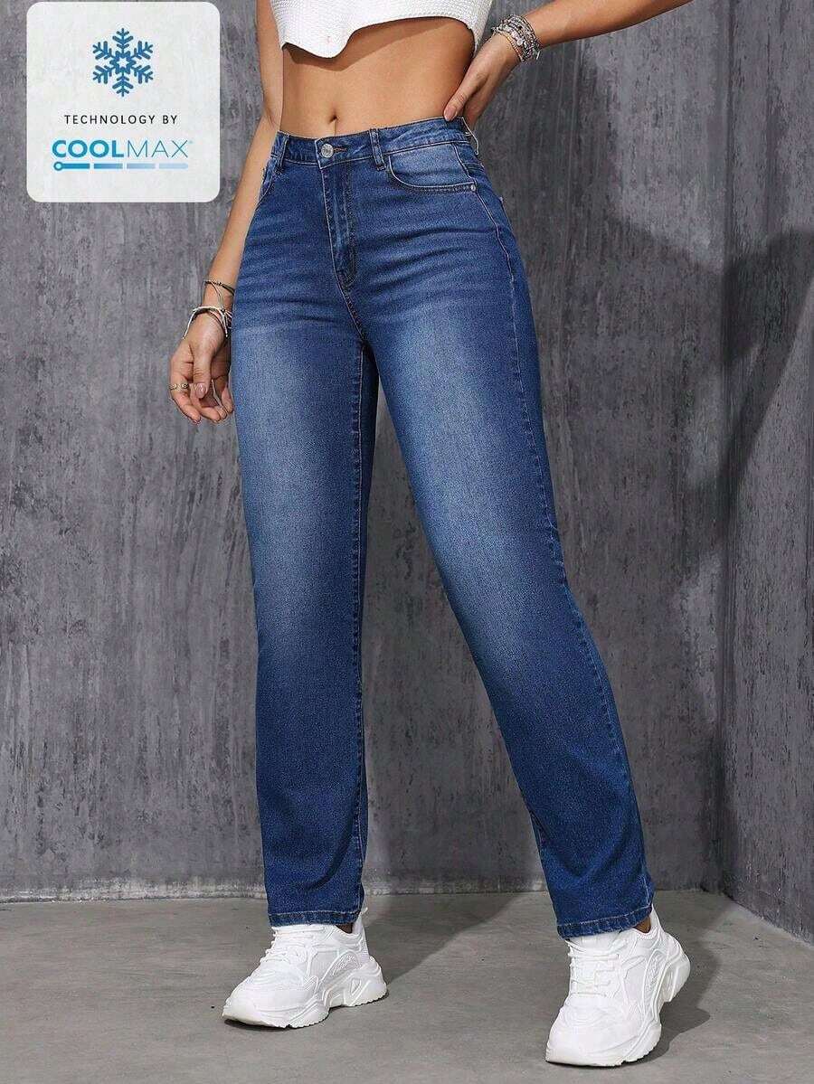 ICON Jeans De Pierna Recta Lavados Para Mujer - Azul lavado oscuro 3 - Ver 1