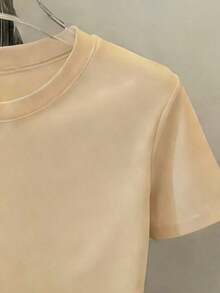 Short-Sleeved T-Shirt For Spring And Summer 2026, Made In Mexico, 180 Grams. Cartoon Print, Couple Design, Suitable For Indoor Or Outdoor Wear. Crew Neck, Unisex, For Office And Leisure. One-Piece Pack. Women's Blouses, Women's T-Shirts, Casual Blouses For Ladies - 杏 - 查看 3