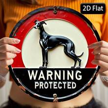 1pc 8 Inch Round Greyhound Warning Sign - Rustic Red & White 2D Flat Design, Durable Metal Wall Art, Suitable For Home, Garden, Office And Holiday Decor, Holiday Decor | Rustic Decor | Bold Graphics, Outdoor Decor (Random Hole Position) - A - View 6