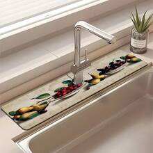 1 pièce Tapis de robinet imprimé motif citron, en polyester durable, séchage rapide, facile à nettoyer, convient pour la cuisine et la salle de bain, facile à installer, décoration quotidienne, cadeau, tapis de salle de bain, tapis de robinet durable, accessoire de robinet - Multicolore - Voir 4