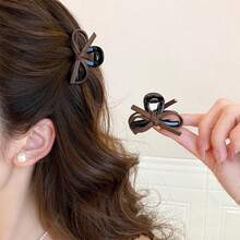 1pc/2pcs Leather Bow Hair Clips, Cute Princess & Girl Style Bangs Clips, Hair Accessories For Spring & Summer Vacay Beach Claw Clips - Brown 2pcs - View 2