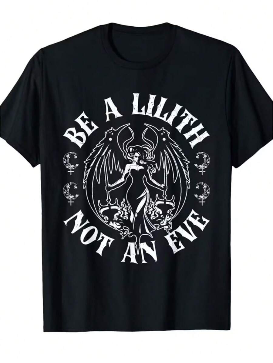 Camiseta para mujer con estampado gótico, tejido suave y agradable a la piel. Top de temática demoníaca y mitología oscura, ideal para amantes del estilo gótico y metal. Camiseta casual en color negro, disponible en tallas S-2XL