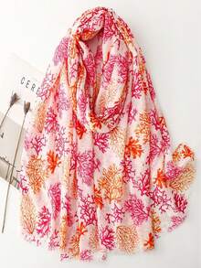 Women's Spring/Summer Scarf, Gold Foil Great Barrier Reef Coral Reef Silk Scarf, Warm Shawl, Beach Towel, Headscarf, Polyester (Polyester) - Red - View 5